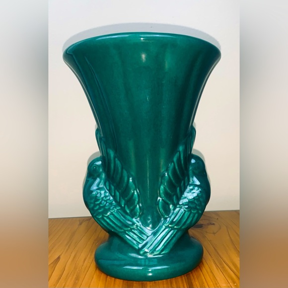 VTG 1940s Forest Green Lovebirds Vase Shawnee Pottery Art Deco - Picture 3 of 7